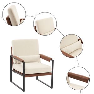 Fauteuil d'appoint en fer avec accoudoirs en cuir beige marron nid d'abeille, chaise de loisirs d'intérieur - Product Image 4