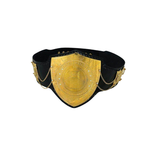 Ceinture de champion personnalisée en cuir noir avec design bouclier doré et détails de chaîne - Product Image 6