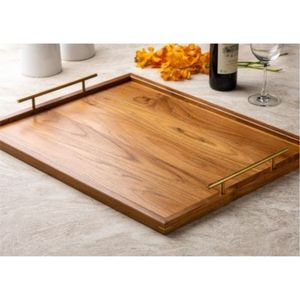 Plateau de service en bois de manguier fait main avec poignées, bord festonné, plateau décoratif en bois pour table basse, plateau à nourriture et fruits - Product Image 5