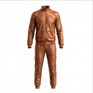 Survêtement marron pour homme, fermeture éclair intégrale, col montant, vêtements de sport décontractés avec poches latérales, impression par sublimation, polyester, vêtements d'automne - Product Image 1