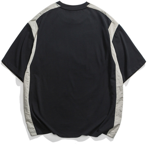 Camiseta de hombre con bloques de color y costuras en contraste, cuello redondo oversize, venta al por mayor, talla personalizada, estilo Y2K Streetwear, con diseño frontal. - Product Image 4