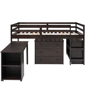 Letto a soppalco doppio Espresso con armadietto e scrivania portatile su ruote per bambini, con funzionalità pratiche (Vecchio SKU LP000113AAP) - Product Image 5