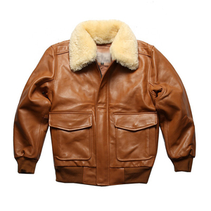 Chaquetas de Cuero Vacuno para Hombre, con Cuello Desmontable de Piel de Cordero, Estilo Bomber Casual, Ropa de Invierno Personalizada - Product Image 1