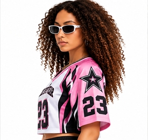 Index Sport Wear - Camiseta de Fútbol Americano para Mujer, Cuello en V, Manga Corta, Holgada, Rosa, Negra, Blanca, Número 23 - Product Image 3