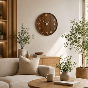 นาฬิกาแขวนไม้ทรงกลม อนาล็อก ควอตซ์ ดีไซน์เรียบง่าย สำหรับห้องนั่งเล่น - Product Image 6