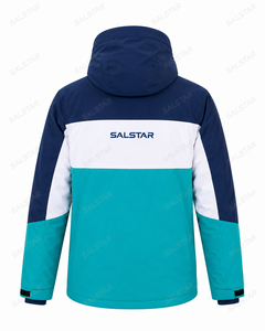 เสื้อแจ็คเก็ตสกีฤดูหนาวสีน้ำเงินขาวแบบกำหนดเอง กันน้ำ กันลม มีฮู้ด เสื้อแจ็คเก็ตสโนว์บอร์ด เสื้อแจ็คเก็ตพัฟเฟอร์สำหรับกีฬากลางแจ้ง ผู้ผลิต - Product Image 2