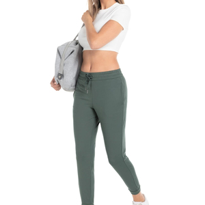 Pantalon crayon moulant en maille verte pour femme, taille mi-haute, avec cordon de serrage, couleur unie, décontracté, longueur complète, avec poches, respirant - Product Image 1