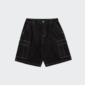 Streetwear Casual Blank Loose <b>Men</b> Jean <b>Short</b> Custom logo Contrast Stitching Solid <b>Baggy</b> Denim <b>Shorts</b> <b>Men</b> Hiphop Jorts for <b>Men</b> - Product Image 4