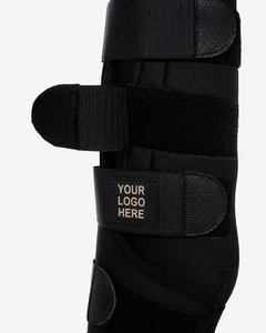 Bottes d'écurie BRAND ZONE noires avec doublure rouge, logo personnalisé, en néoprène pour la protection des jambes, équipement équestre - Product Image 4