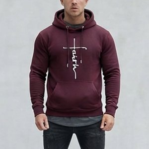 Sweat-shirt à capuche pour homme de haute qualité, personnalisé avec logo, couleur marron, imprimé croix de la foi, en coton tricoté, décontracté, pour l'automne - Product Image 1
