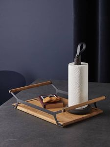 Plateau de service en bois, conçu avec un cadre en bois de qualité supérieure et une base texturée, look moderne élégant, construction robuste et durable, parfait. - Product Image 5