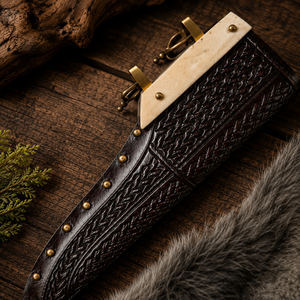 Couteau Viking artisanal, lame en acier carbone nordique, manche en os, étui en cuir, couteau Viking pour l'extérieur - Product Image 5