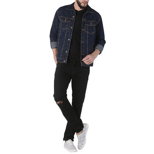 Veste en jean bleu foncé pour homme, décontractée, en coton, boutonnée, coupe classique, lavable, avec surpiqûres, pour l'automne - Product Image 2