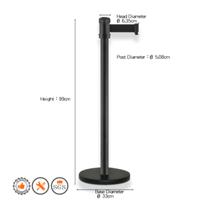สายพานกั้นสีดำแบบยืดหดได้ยาว2เมตร RS-A2BK3เสาควบคุมการจราจรสำหรับการจัดการฝูงชน - Product Image 2