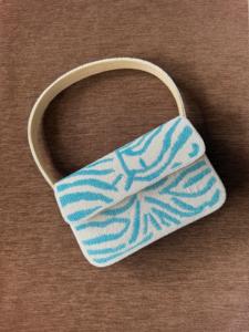 Beaded Clutch <b>Bag</b> with Geometric Pattern Blue and <b>White</b> Bohemian Style Single Strap Women's Beach Handbag - Product Image 2