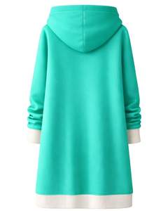 Sudadera con capucha larga verde menta para mujer, abrigo de invierno con forro polar y bolsillos tipo canguro, ropa casual cálida, fabricación OEM personalizada - Product Image 2