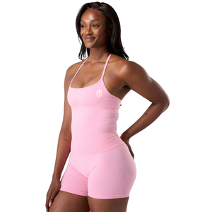 Camiseta sin mangas Halter Push Tank para mujer, sin costuras, 2 en 1, con sujetador incorporado, ropa deportiva moldeadora, camiseta sin mangas elástica para fitness, color rosa - Product Image 3
