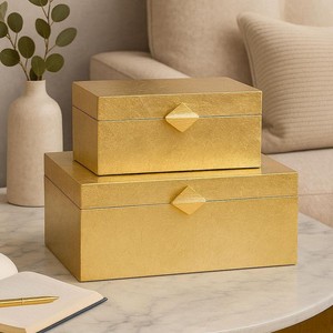 Juego de Cajas de Almacenamiento de Madera Metálicas Doradas - Organizadores Decorativos Hechos a Mano al por Mayor - Product Image 1