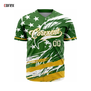 Maillot de baseball Corexent vert et or pour homme, imprimé par sublimation, respirant, à manches courtes, coupe classique, vêtement de sport pour adulte - Product Image 1