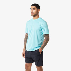 T-shirt à manches courtes pour homme, bleu clair, col rond, couleur unie, décontracté, séchage rapide, tricoté en polyester, coupe classique - Product Image 2