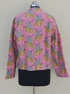 Chaqueta Acolchada de Algodón Hecha a Mano con Estampado de Leopardo, Abrigo Boho para Mujer - Product Image 6