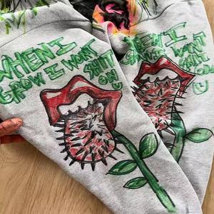 Conjunto de Sudadera con Capucha y Pantalones Cortos de Felpa 100% Algodón con Lavado Ácido Personalizado, Bordado Gráfico 3D, Estilo Urbano Hip Hop - Product Image 5