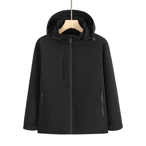 Men's <b>Light</b> Gray Hooded Windbreaker Jacket with Zipper Closure Casual Outdoor Wear Autumn Season Polyester <b>Shell</b> - Product Image 2