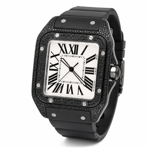 Reloj Cuadrado de Moissanita Negra de Alta Calidad Personalizado, Esfera Blanca con Números Romanos, Caja de Acero Inoxidable, Correa de Silicona, Reloj de Cuarzo Unisex de Lujo - Product Image 3