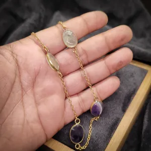 สร้อยคอทองเหลืองประดับเพรนไนต์และอเมทิสต์ธรรมชาติ งานแฮนด์เมด จี้พลอย ขายส่ง - Product Image 5