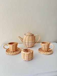 Durable Natural Rattan <b>Cups</b> And <b>Saucers</b> Set With Artisan Weaving For Home Entertaining And Stylish Table Setting - Product Image 1