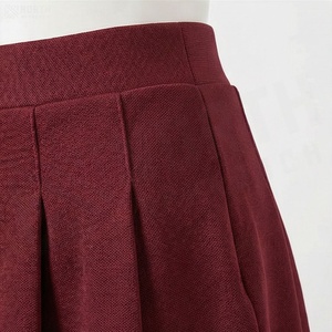 Mini-jupe plissée pour femme, couleur unie, taille élastique, bordure rouge et blanche, à porter toute l'année - Product Image 5