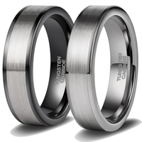 Bague en carbure de tungstène noir et argenté avec centre brossé et bords noirs, alliance pour homme, bijoux industriels en gros