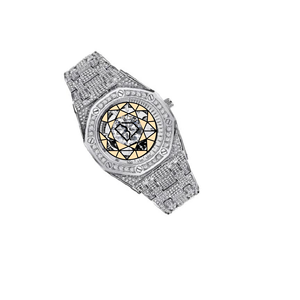 Reloj de Lujo para Hombre de Acero Inoxidable con Diamantes, Caja Octogonal, Cuarzo Analógico, Cristal de Zafiro, Cierre Desplegable con Piedras, Brazalete - Product Image 2