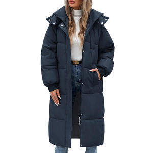 2026 Best Women's Long Quilted Puffer Jacket Hooded Zipper Closure <b>Thick</b> <b>Winter</b> <b>Coat</b> Solid Color Polyester Wadding Full Sleeve - Product Image 2