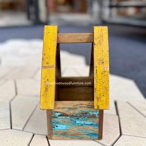 Fournitures de jardin artisanales, décoration intérieure, pots de fleurs / plantes avec design maison, bois de bateau recyclé, couleur originale, vente en gros - Product Image 5