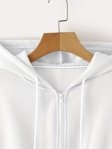 Sweat-shirt à capuche en polaire pour femme, style streetwear, coupe courte, manches longues, couleur unie, pour l'automne/hiver - Product Image 3