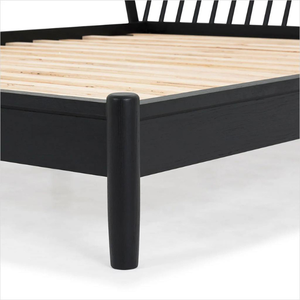 Solid Teak King <b>Bed</b> <b>Frame</b> with Wooden Slat Foundation Straight Panel Headboard and Reinforced Side Rails - Product Image 3