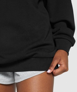 Sudadera Oversize de Algodón Grueso Personalizada al por Mayor, Cuello Redondo, Hombro Caído, Forro Polar, Color Negro Liso - Product Image 5