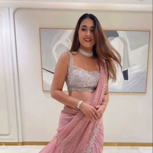 Lehenga Saree Listo para Usar, Georgette Sintético con Hilo y Lentejuelas, Lehenga Saree con Hilo y Blusa con Bordado de Encaje - Product Image 1