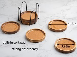 Handmade Acacia Wood <b>Drink</b> <b>Coaster</b> Set with Metal Holder Round Wooden <b>Coasters</b> with Cork Top Rustic Beverage <b>Coasters</b> for Coffee - Product Image 6