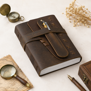 Vintage Leather Journal with Antique Key Handmade Deckle Edge Paper | Rustic Leather Diary Blank Travel Notebook Writing Gift - Product Image 4
