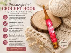 Gancho de Ganchillo de Madera Hecho a Mano con Mango de Resina Rosa para Tejer y Hacer Manualidades - Product Image 4