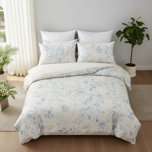 Parure de lit 4 pièces en coton perlé Queen 90x100 pouces avec couette imprimée pour hôtel et maison, incluant des taies d'oreiller Super King et Twin - Product Image 3