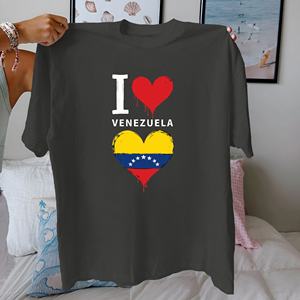 Camiseta de Mujer de Algodón 100% con Estampado Informal de Corazón de Venezuela, Ajuste Cómodo - Product Image 2