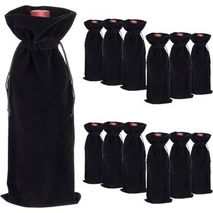 2025 12 pièces 6.3X15 pouces sacs d'emballage en velours pour bouteilles de vin 750ml cordon accessoires de fête de mariage rabat poignée d'étanchéité - Product Image 2