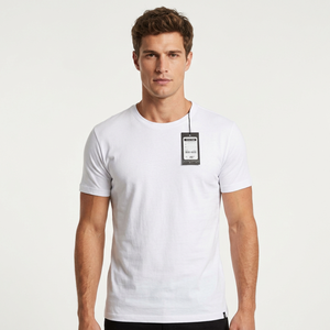 Camiseta de algodón blanca para hombre, cuello redondo, manga corta, corte regular, tejido de punto casual, parte delantera lisa, ecológica, 180g, teñido liso, marca privada - Product Image 5
