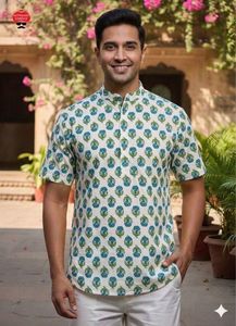 Kurta Corta Étnica India y Pakistaní para Hombre, Kurta de Algodón Estampado, Diseño Elegante, Ropa Tradicional para Bodas y Fiestas - Product Image 5