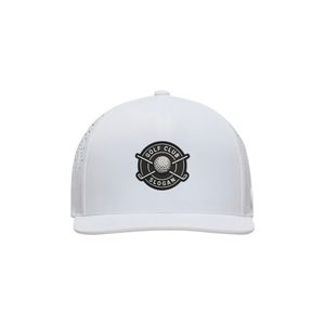 5-Panel Breathable Quick Dry Performance Golf <b>Hat</b> with <b>Flat</b> Brim Laser Cut Holes Custom Rubber Logo for Tournament Events - Product Image 3