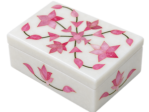 Caja de Joyería Moderna Rectangular de Mármol con Diseño Floral, Suministro Directo de Fábrica Stonecrafts International, Accesorio de Almacenamiento para Niñas - Product Image 1