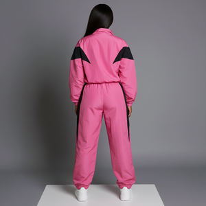 Custom Logo <b>Pink</b> Women's Two Piece <b>Tracksuit</b> <b>Set</b> Full Sleeve Loose Fit Zipper Sporty Color Blocked All Seasons Woven Polyester - Product Image 2
